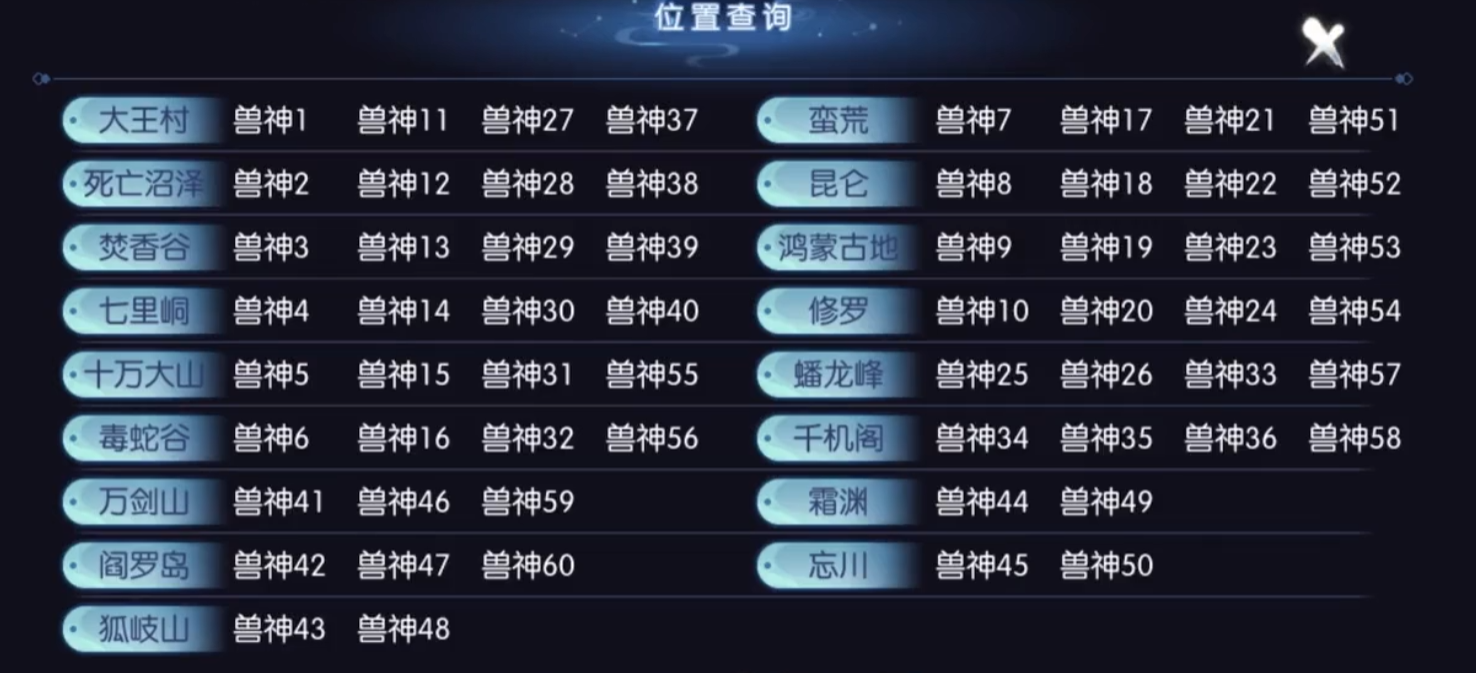 诛仙手游中兽神4在哪里